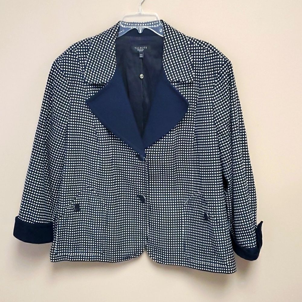 TALBOTS Navy Cotton Polka Dot Blazer - Size 24W